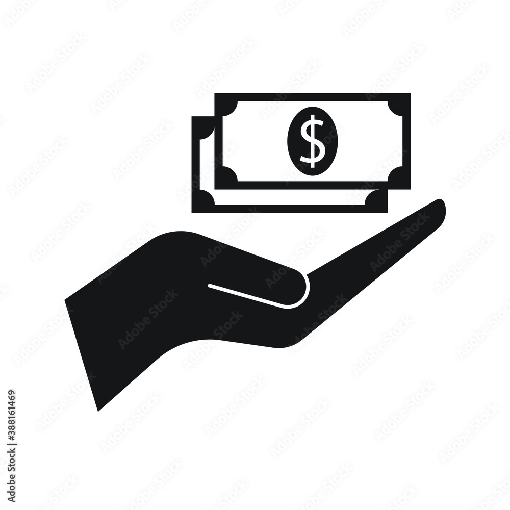 Pictograph of money on hand. vector illustration Pictograph of money on hand. vector illustration