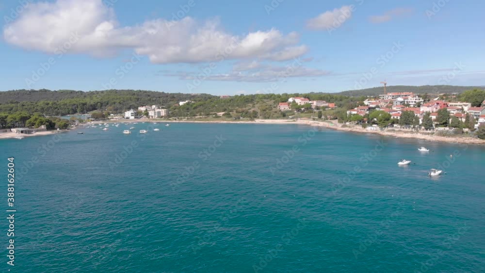 European Town on Adriatic Sea Coast in Croatia. Aerial Establishing Drone View European Town on Adriatic Sea Coast in Croatia. Aerial Establishing Drone View