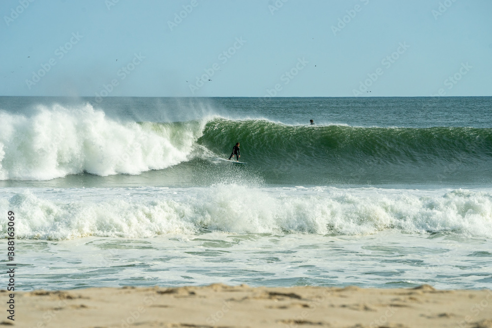 Fototapeta premium Surfer carving on a green wave.