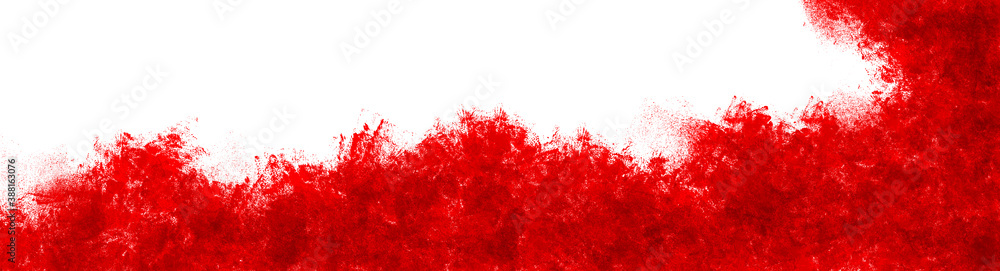 Red paint color explosion isolated white background. Splash. Industrial print concept background