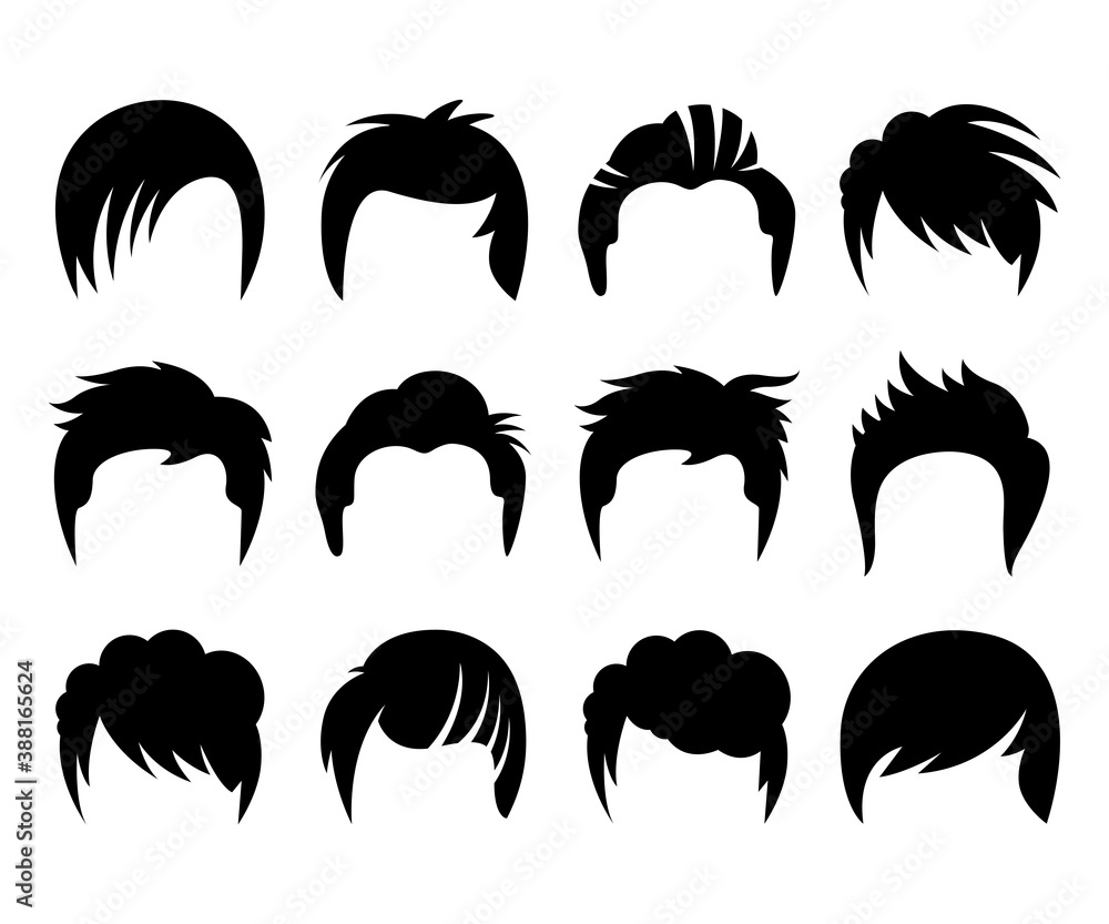 hair style and wig icons set vector illustration - obrazy, fototapety, plakaty 