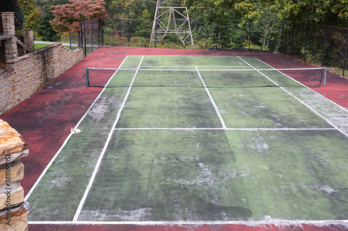 Old Rundown Home Tennis Court 