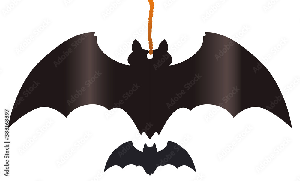 Fototapeta premium Handicraft of Hanging Bat Silhouette with Rope, Vector Illustration