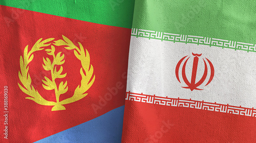 Iran and Eritrea two flags textile cloth 3D rendering