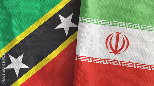 Iran and Saint Kitts and Nevis two flags textile cloth 3D rendering