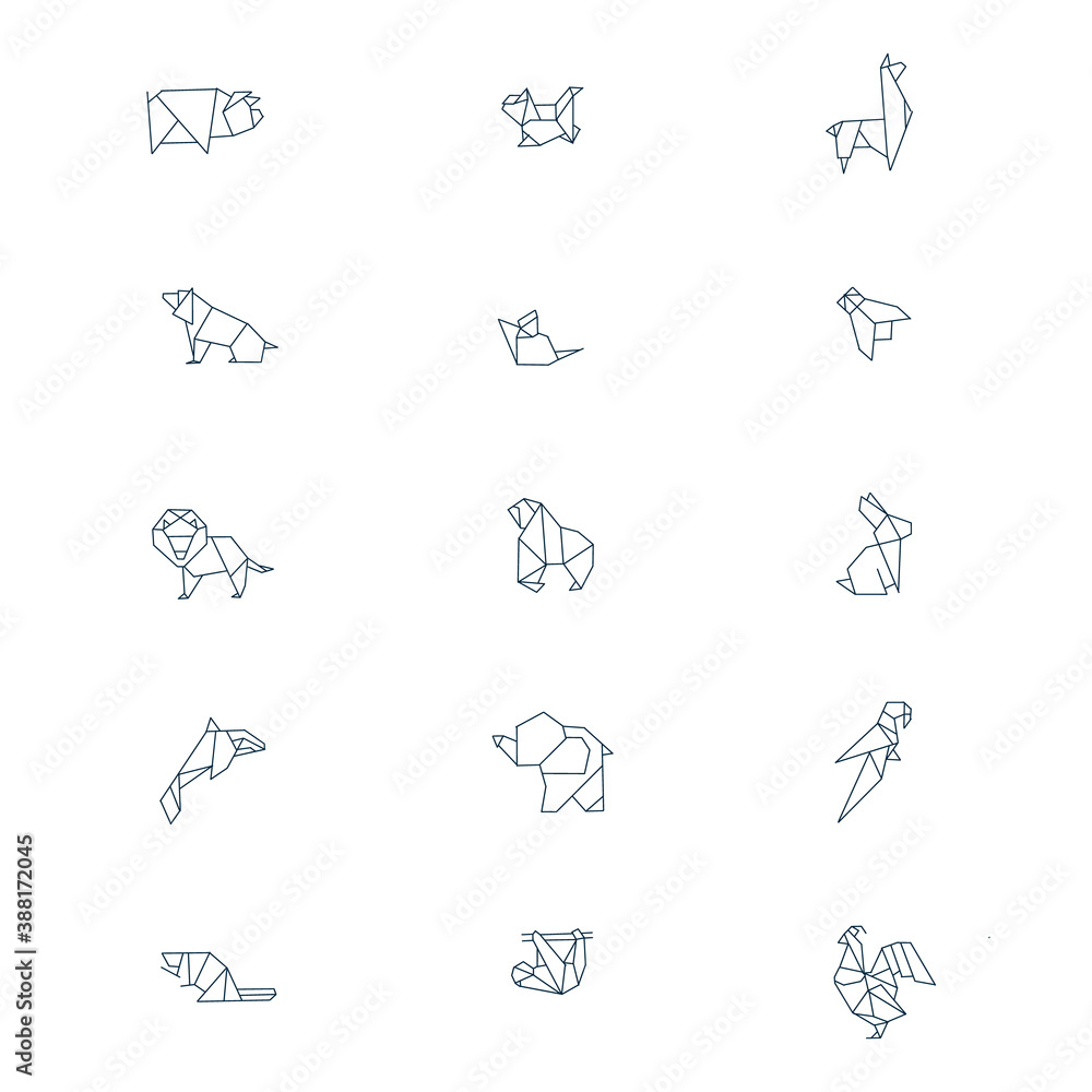 Line origami animals. Abstract polygon animals,