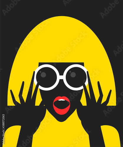 Surprised cartoon girl with sunglasses in flat style