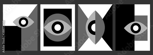 Stylish set of geometric posters, bauhaus mid century vector art.