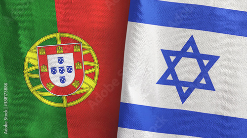 Foto Israel and Portugal two flags textile cloth 3D rendering