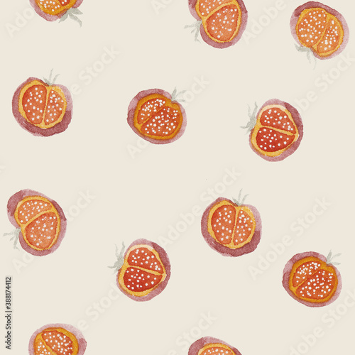 Seamless texture of tomatoes. Hand drawn sketch watercolour painting on simple background. concept illustration of Set nature elements. 