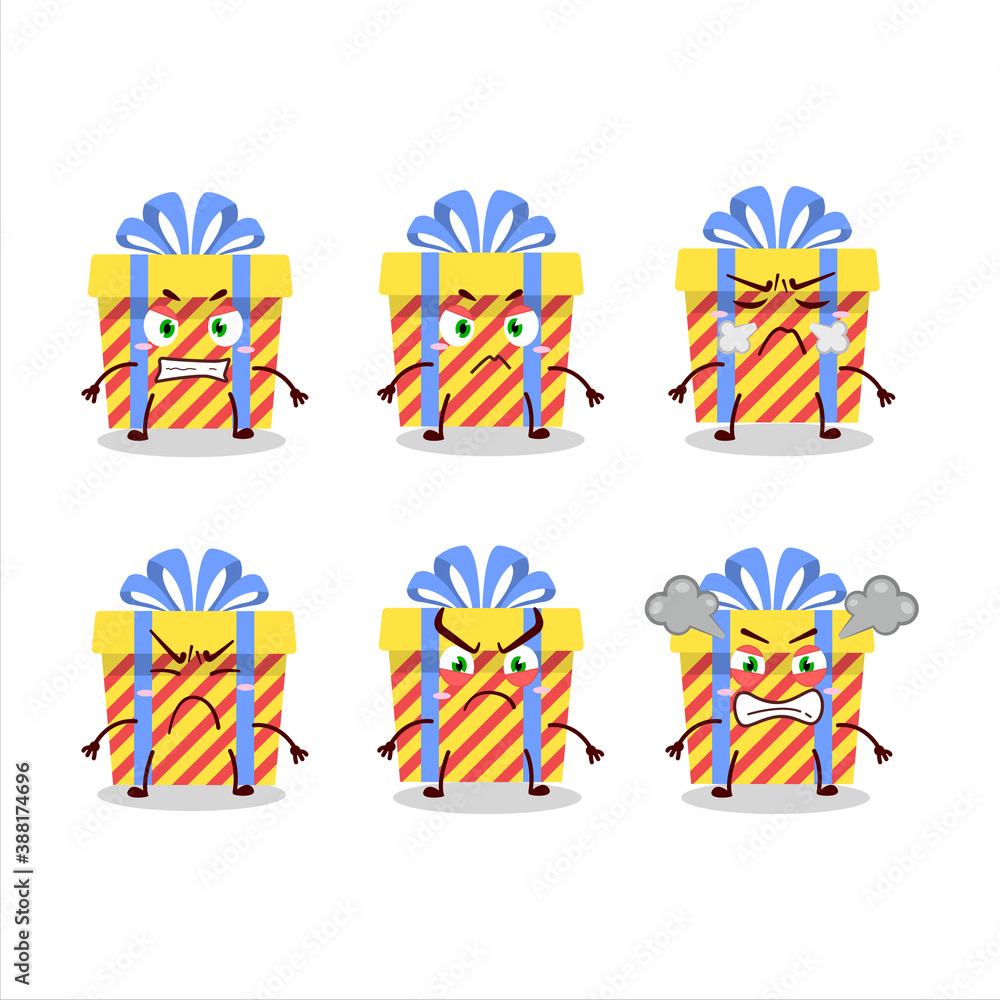 Yellow stripes gift cartoon character with various angry expressions