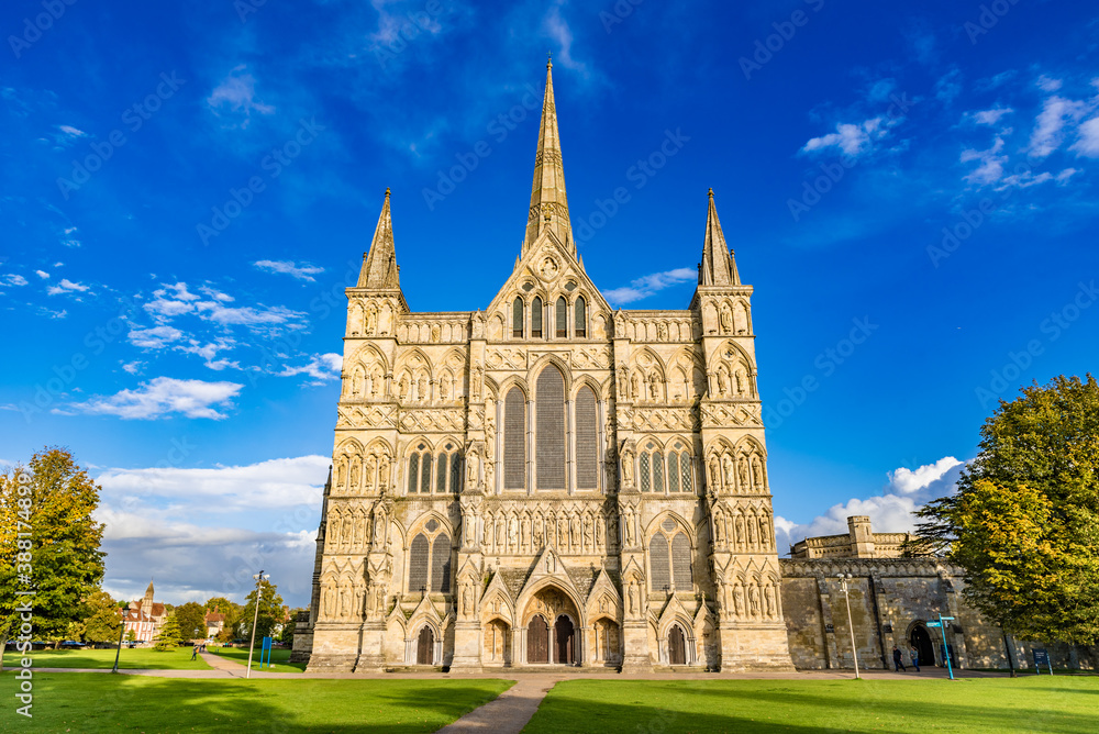 Salisbury Cathedral, formally known as the Cathedral Church of the Blessed Virgin Mary, an Anglican cathedral in Salisbury, England.