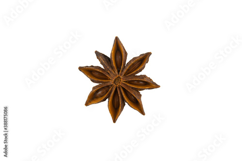 Illicium anisatum. seeds in the form of asterisks, isolated on white.The fruit is used in traditional Chinese medicine, as well as as a spice, and oil is obtained from the seeds.