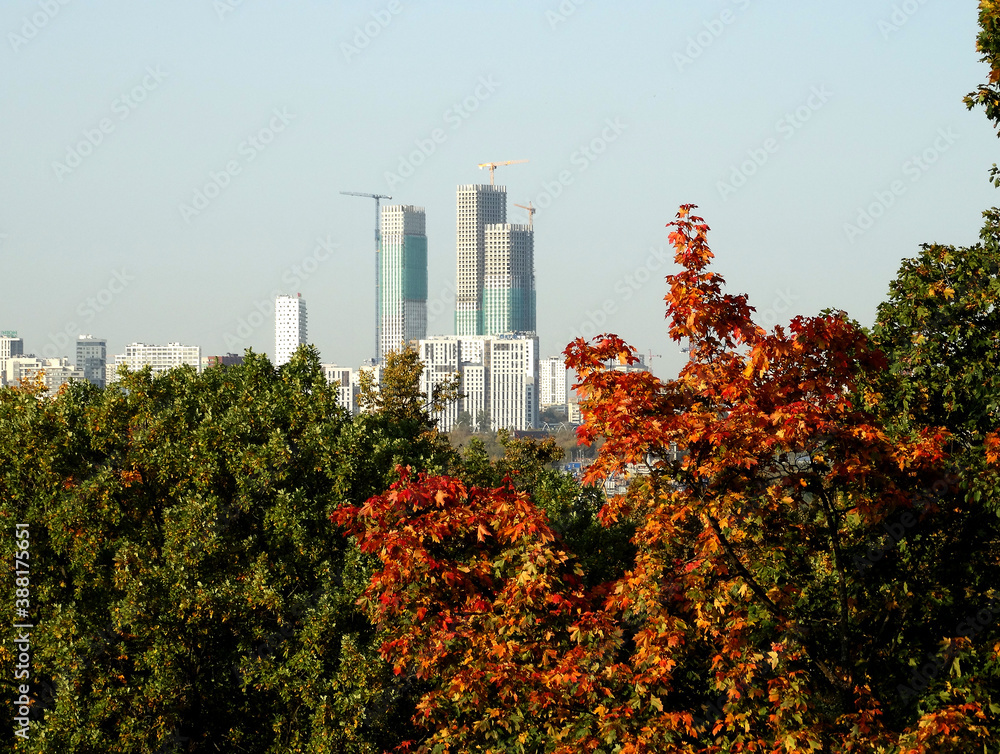 Obraz premium Autumn in a modern city and construction, selective focus