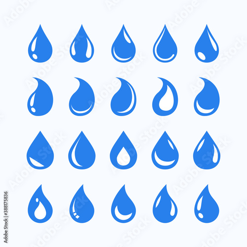 Simple iconic shapes of oil petroleum droplets that are processed for fuel and energy sources. Collection of liquid drop icon shapes. The basic elements of a droplet logo.