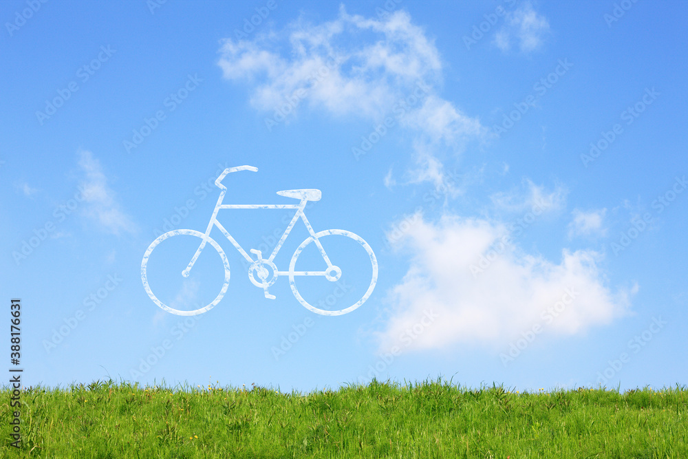 Obraz premium 草原と自転車の雲