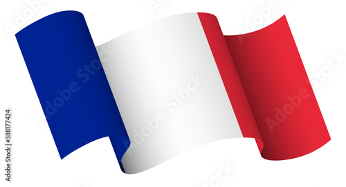 flag of france in motion, fluttering in the wind on transparent background. Main striped symbol of france