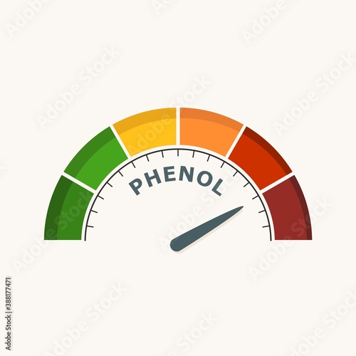 Scale with arrow. The lactic acid measuring device. Sign tachometer, speedometer, indicator.