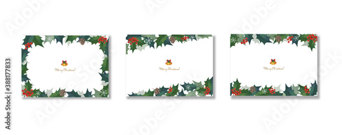 Christmas Frame. lateral length set. Decorative frame of holly, Watercolor illustration.  (A3,A4 ratio)