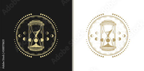 Gold Hour Glass Logos, Luxury Design Vector Illustration Template