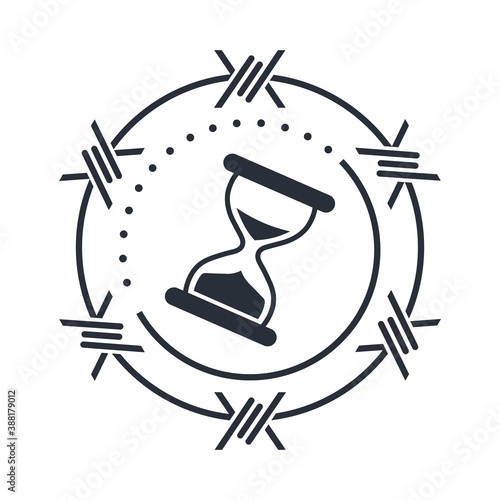 Barbed wire and hourglass. Severe time limits. Vector icon isolated on white background.