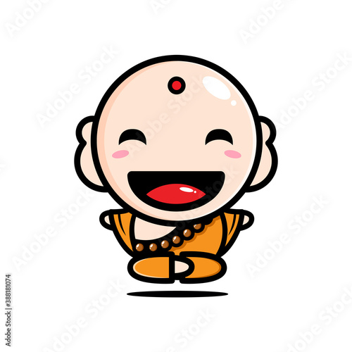 cute fat monk character vector design