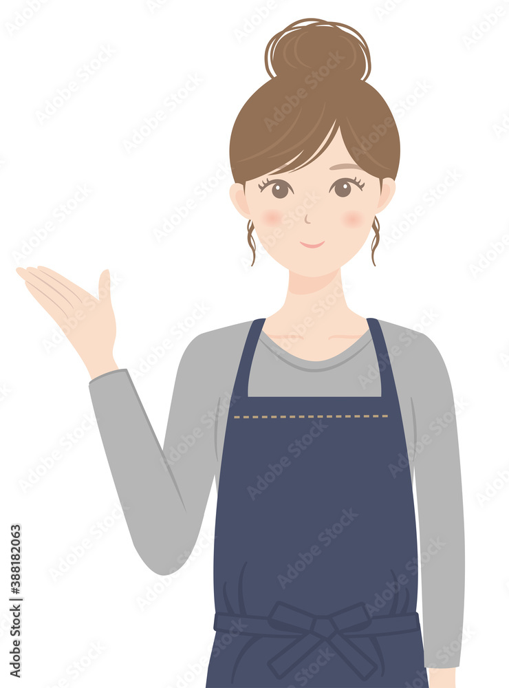 エプロン姿の女性（案内・紹介）