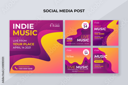 Indie music square banner. Suitable for music event flyer, poster and social media post template