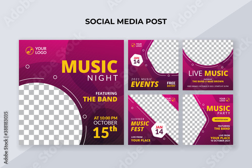 Music event square banner. Suitable for music flyer or poster and social media post template