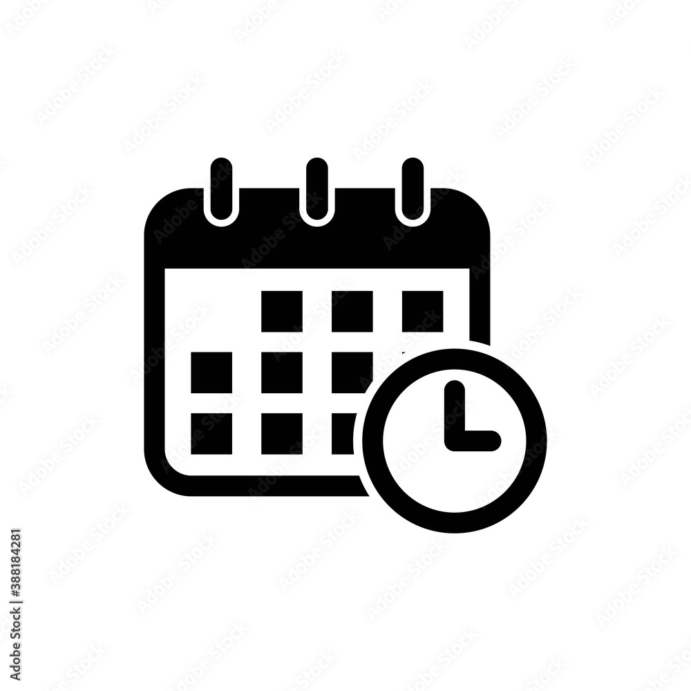 Vector Schedule icon, Calendar, clock, event symbol on isolated white background for UI/UX and website. Vector Schedule icon, Calendar, clock, event symbol on isolated white background for UI/UX and website.