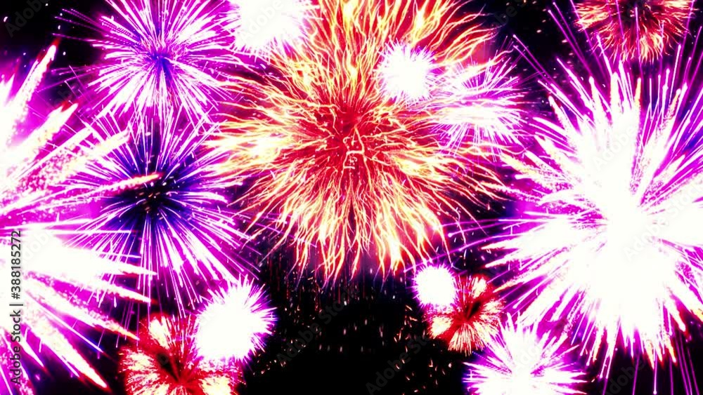 4K. loop seamless of real fireworks background. abstract blur of real golden shining fireworks with bokeh lights in the night sky. glowing fireworks show. New year's eve fireworks celebration. 4K. loop seamless of real fireworks background. abstract blur of real golden shining fireworks with bokeh lights in the night sky. glowing fireworks show. New year's eve fireworks celebration.