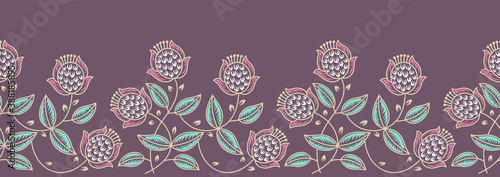 Seamless vintage Asian textile floral border