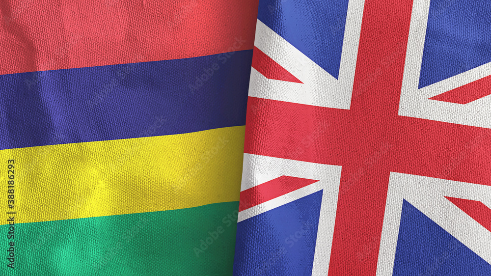 United Kingdom and Mauritius two flags textile cloth 3D rendering United Kingdom and Mauritius two flags textile cloth 3D rendering
