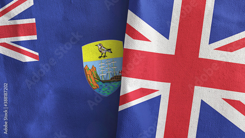 United Kingdom and Saint Helena two flags textile cloth 3D rendering photo