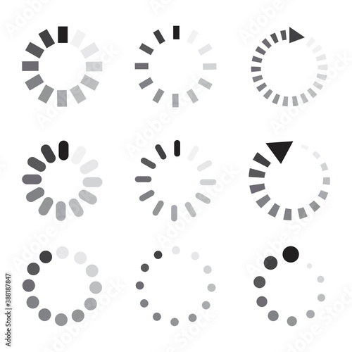 Loading icons. Set of progress bar indicators. Waiting symbol. Stock image. EPS 10.