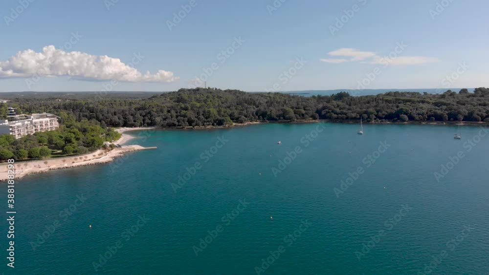 Boats in Ocean Lagoon on Beautiful Scenic Adriatic Sea Coast. Aerial establishing Drone View Boats in Ocean Lagoon on Beautiful Scenic Adriatic Sea Coast. Aerial establishing Drone View