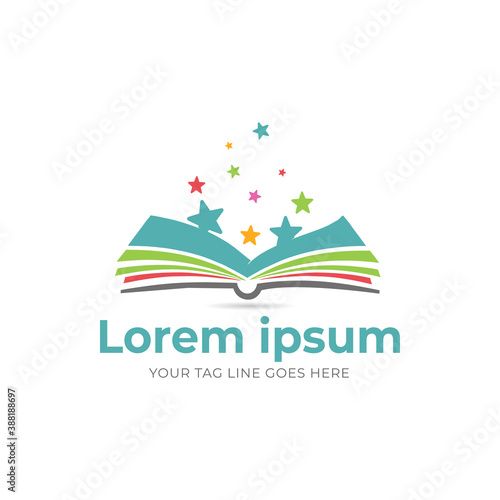 Book logo with star. Education logo design for kids childcare