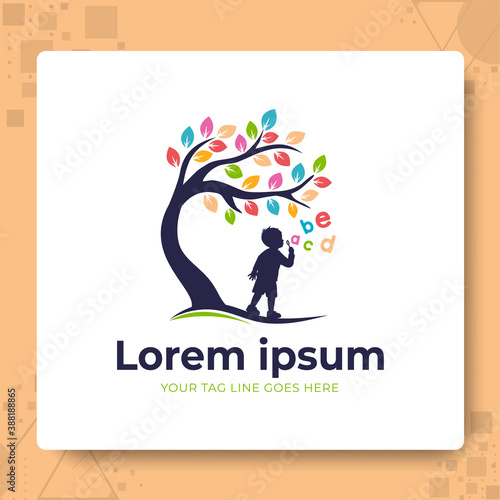 tree kids Blow logo. education kids childcare logo