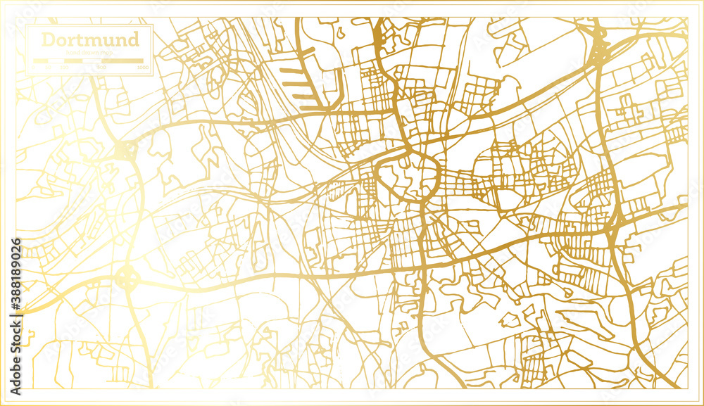 Dortmund Germany City Map in Retro Style in Golden Color. Outline Map.