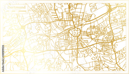 Dortmund Germany City Map in Retro Style in Golden Color. Outline Map.