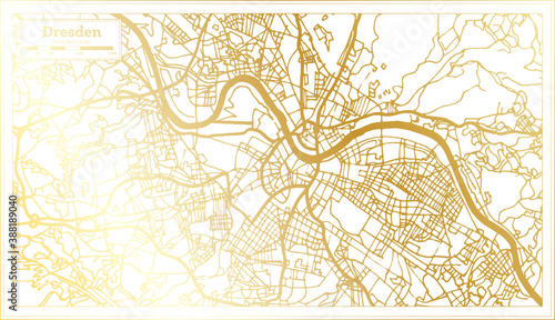Dresden Germany City Map in Retro Style in Golden Color. Outline Map.