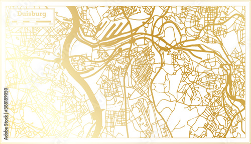 Duisburg Germany City Map in Retro Style in Golden Color. Outline Map.