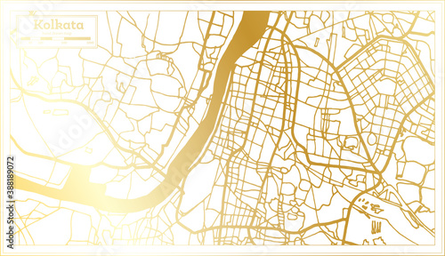 Kolkata India City Map in Retro Style in Golden Color. Outline Map.