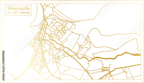 Newcastle England City Map in Retro Style in Golden Color. Outline Map.