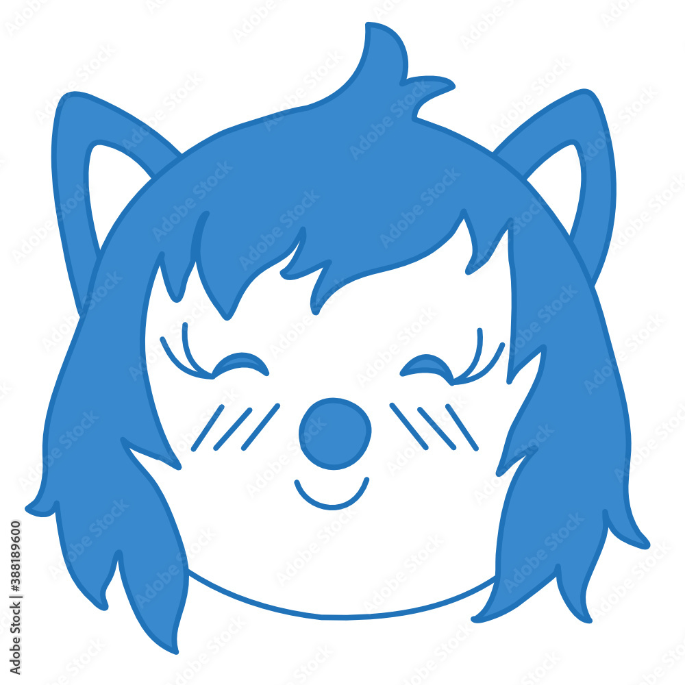 japanese style kawaii wolf emoticon with closed eyes, long eyelashes