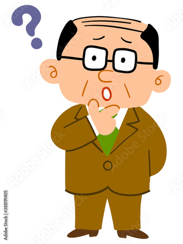 疑問を感じるスーツを着た眼鏡の中年男性_全身
