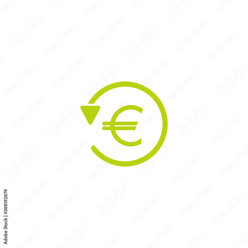 green round arrow with green euro. Flat icon. Isolated on white. Currency exchange icon. green round arrow with green euro. Flat icon. Isolated on white. Currency exchange icon.