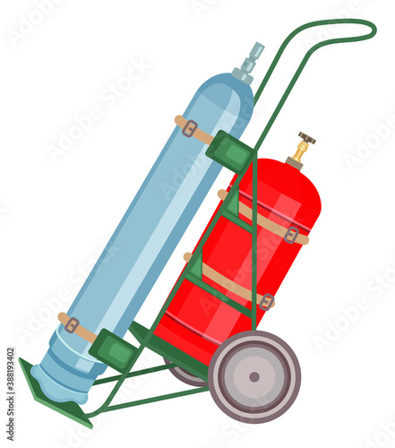 Gas cylinder vector tank. Propane bottle icon container. Oxygen gas cylinder canister fuel storage. Balloon with flammable sign. Oil fuel metal safety. Safe butane and propane, oxygen equipment