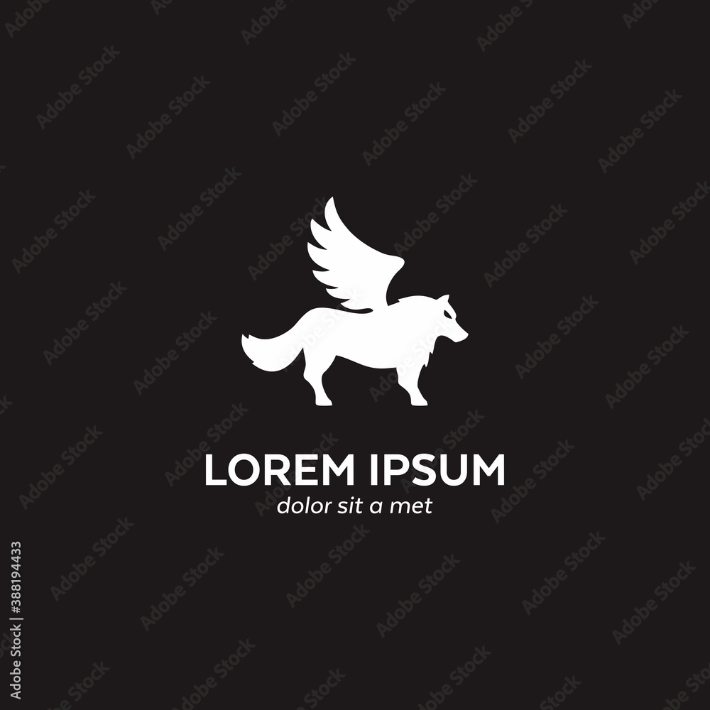 Fototapeta premium Logo Company Wolf and Wings Black White