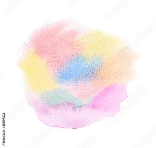 Abstract colorful pastel hand painted watercolor on white background.